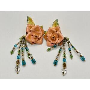 Lunch At The Ritz Vintage Enamel Statement Clip Earrings 1989 RARE!!!